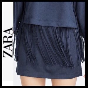 NWT Zara Vegan Suede Fringe Mini Skirt